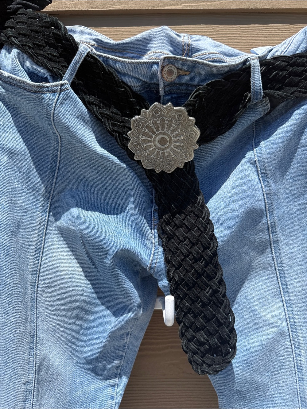Vintage Everything Braided Black Concho Belt with Metal  Medallion
